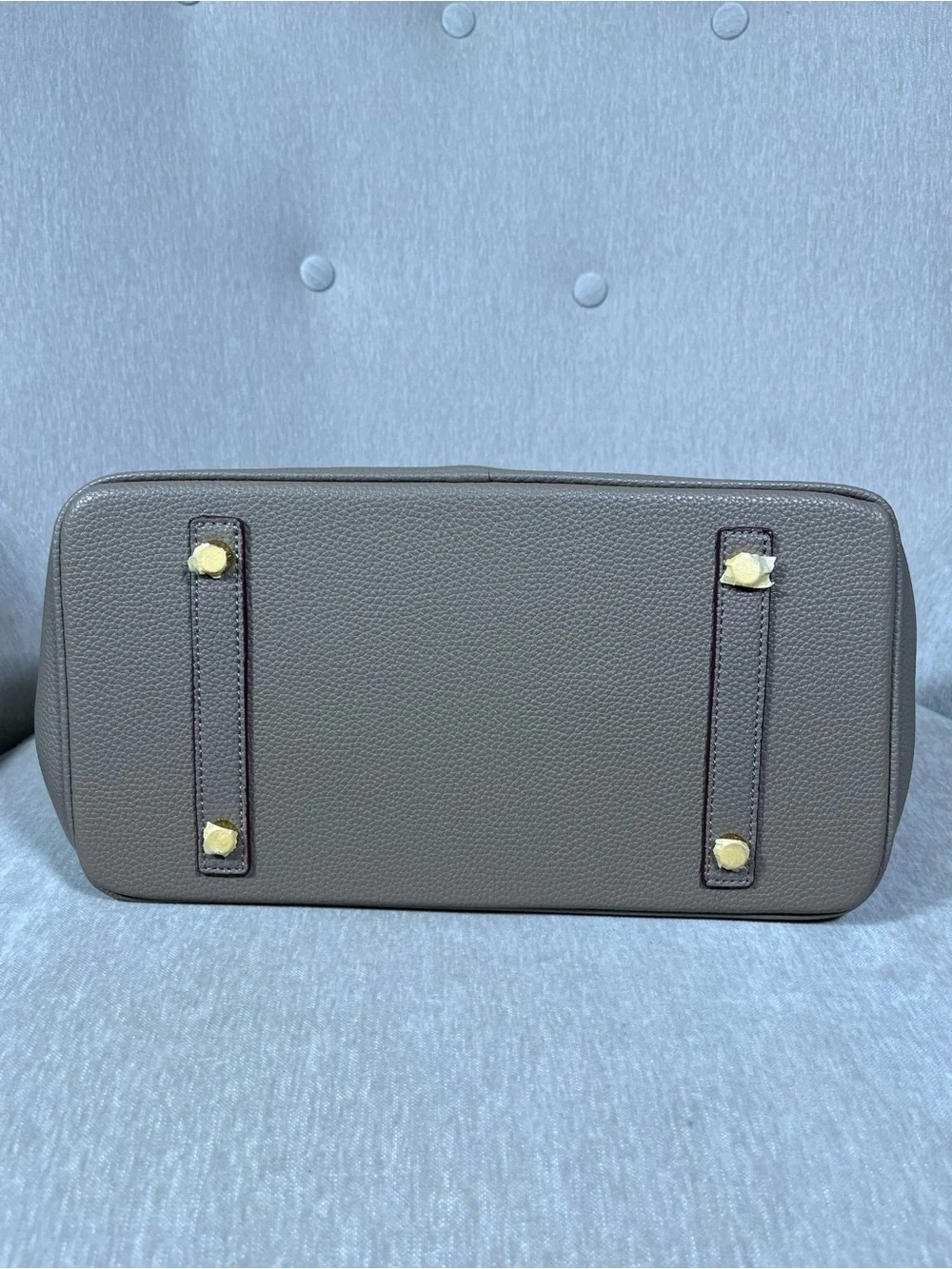 Taupe Leather Structured Top-Handle Bag with Gold Hardware
